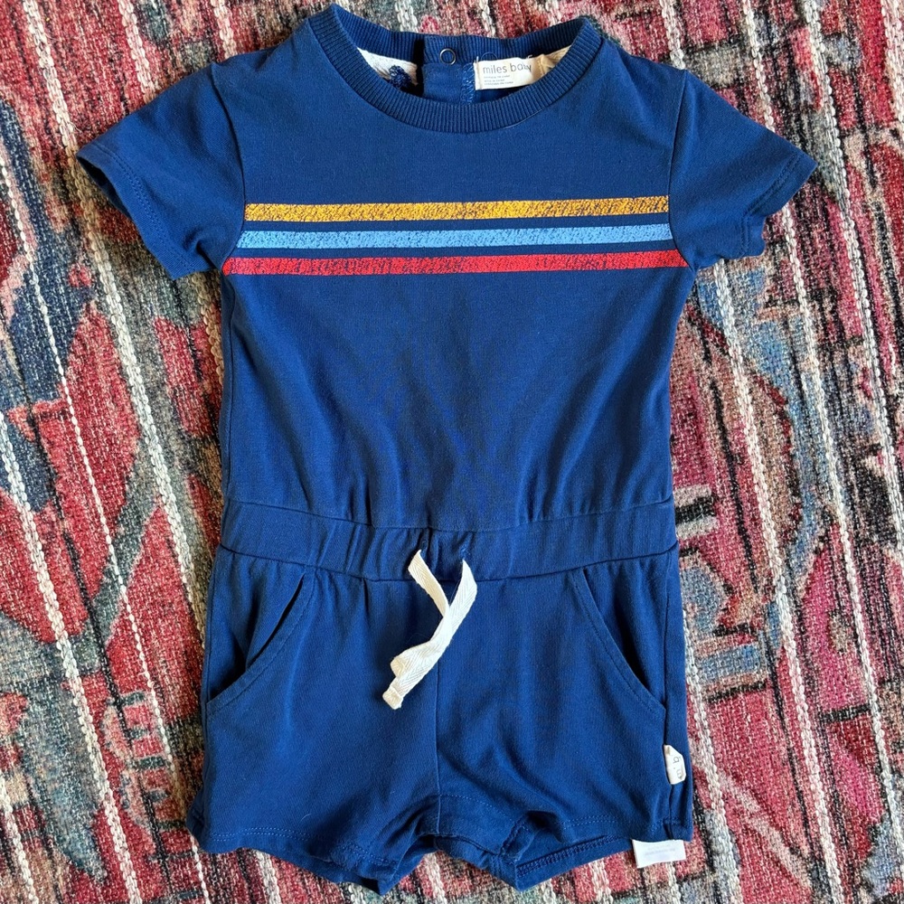 Miles the Label 6m Blue Striped Baby Shorty Romper